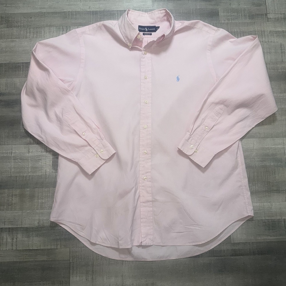 Vintage Polo Ralph Lauren Pink Oxford Button Down Shirt Men's 17 XL 34/35 Logo